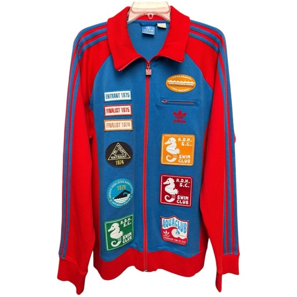 Adidas Swim Club Zip Up Jacket Size XL Red Blue Retro 70s Inspired Rare - Picture 1 of 10